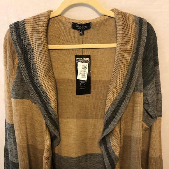 NWT Papillon Striped Ruffle Shawl Collar Cardigan - Picture 4 of 8